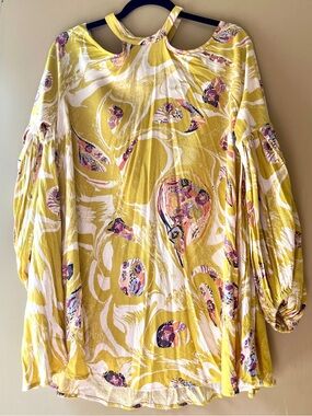 Free People Yellow Swirl Print Cold-Shoulder Tunic